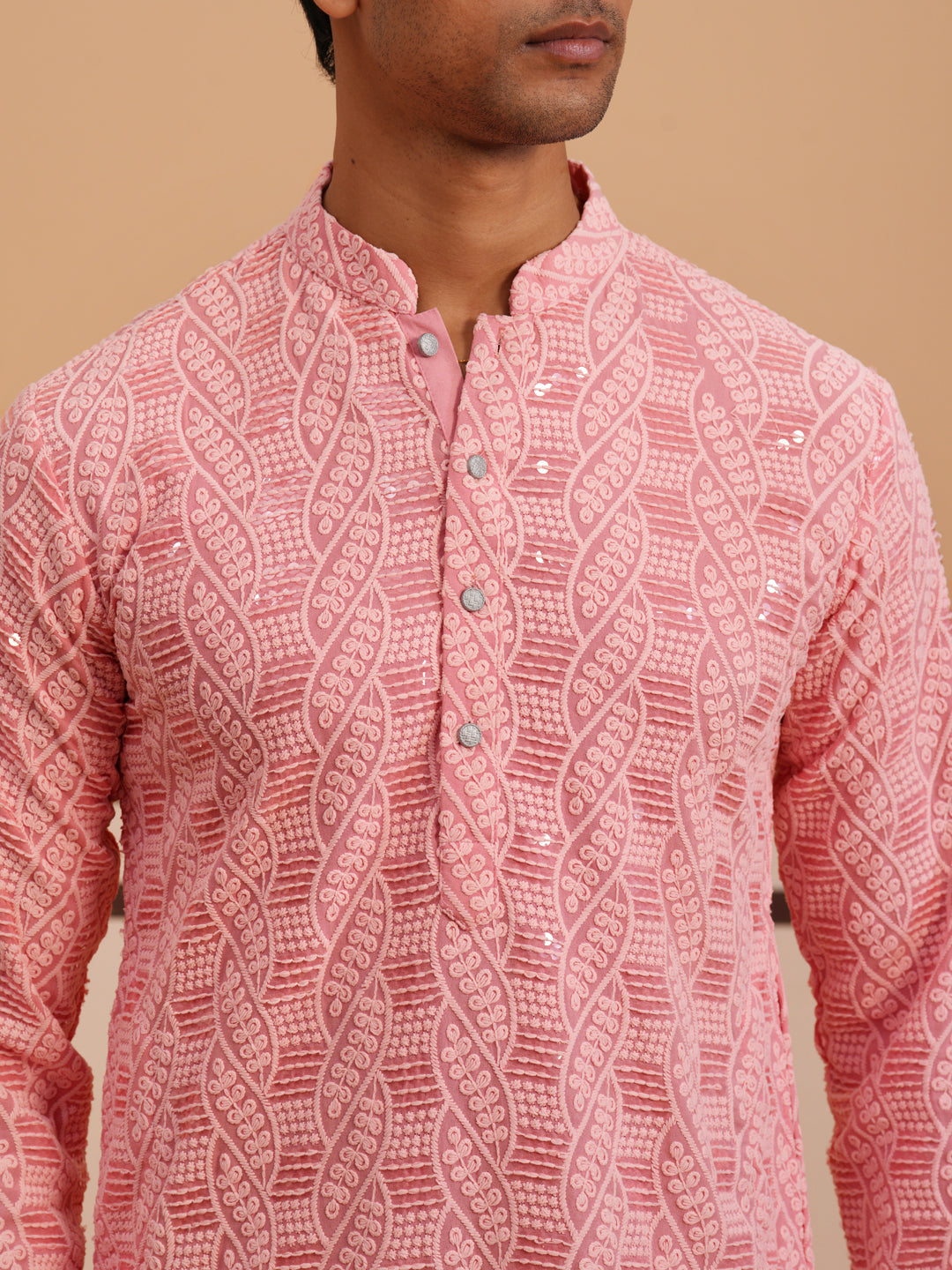 Sequin-Embellished Rayon Embroidered Kurta ( 65KO 5331 Peach ) [FF] [O-6]