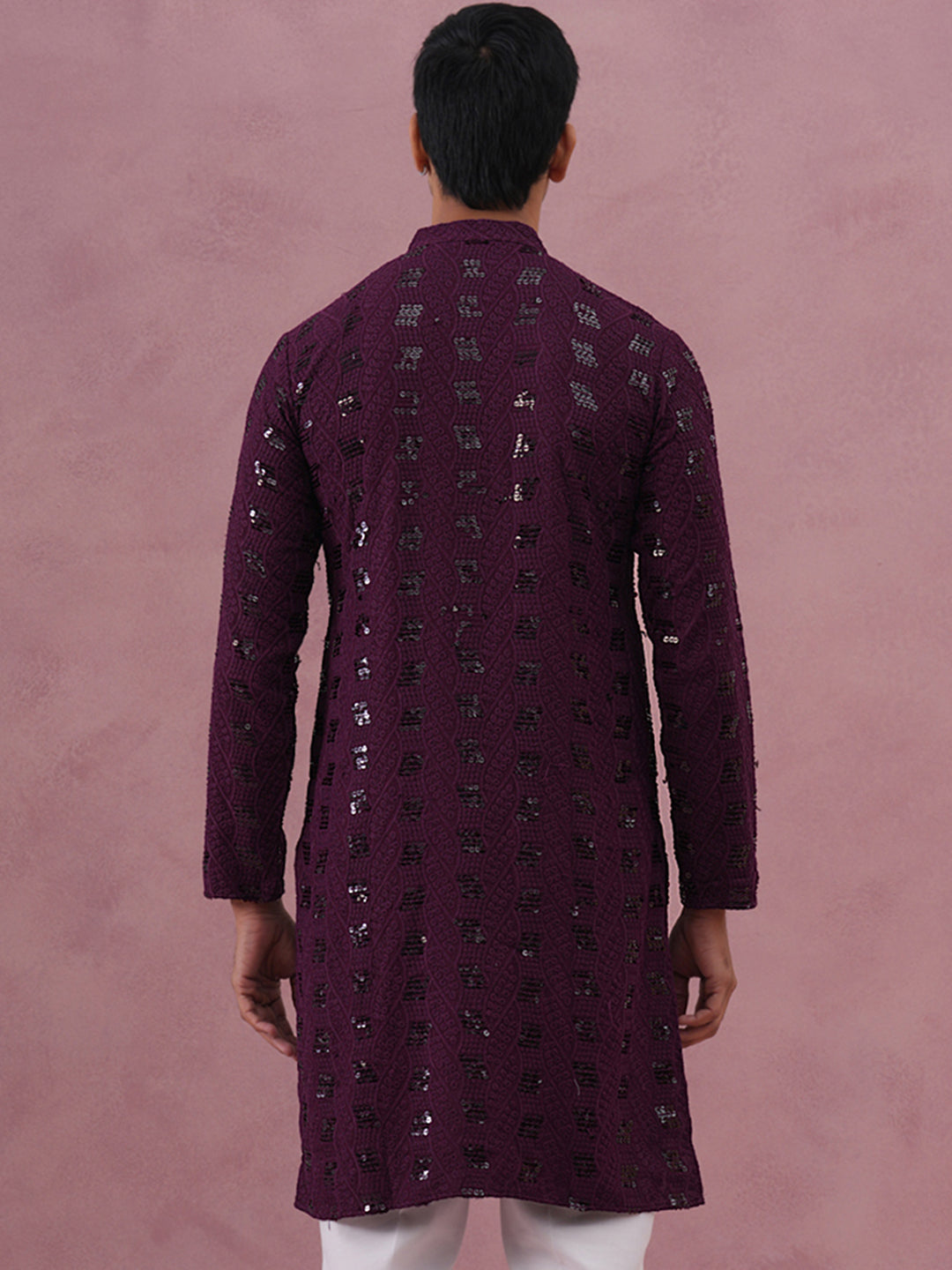 Sequin-Embellished Rayon Embroidered Kurta (65KO 5331 Purple ) [FF] [O-6]
