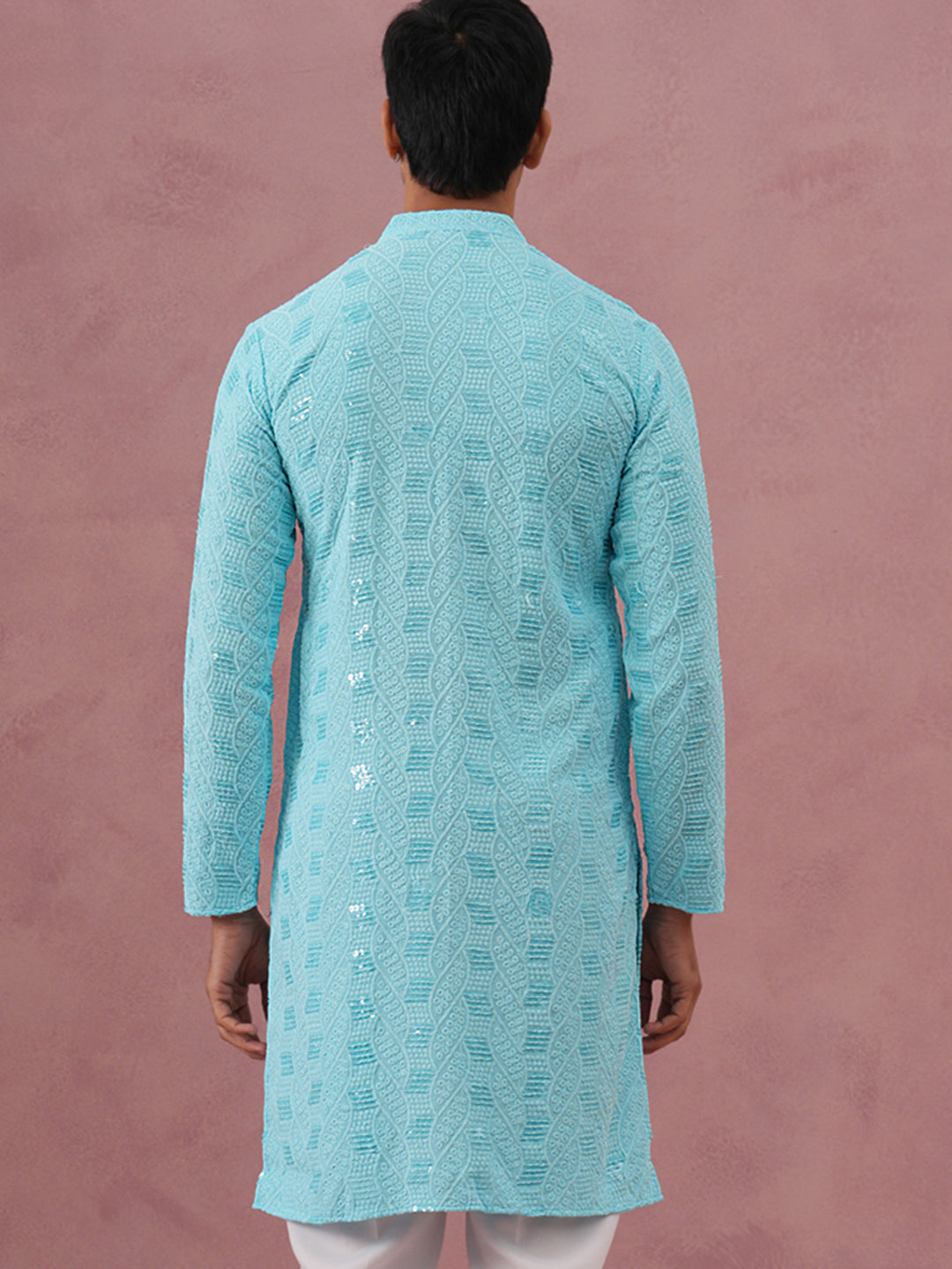Sequin-Embellished Rayon Embroidered Kurta ( 65KO 5331 Sky ) [FF] [O-6]