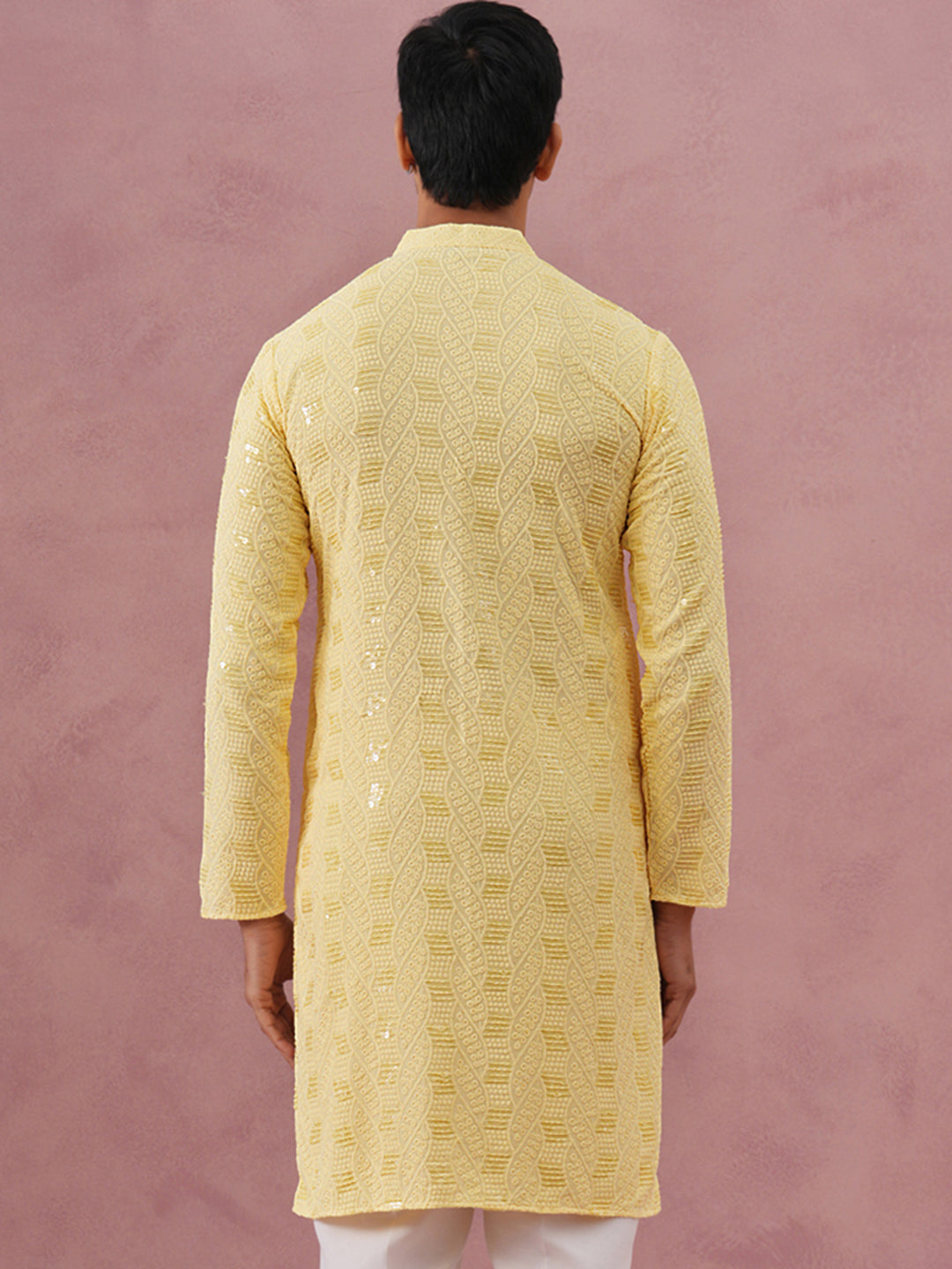 Sequin-Embellished Rayon Embroidered Kurta (65KO 5331 Yellow ) [FF] [O-6]