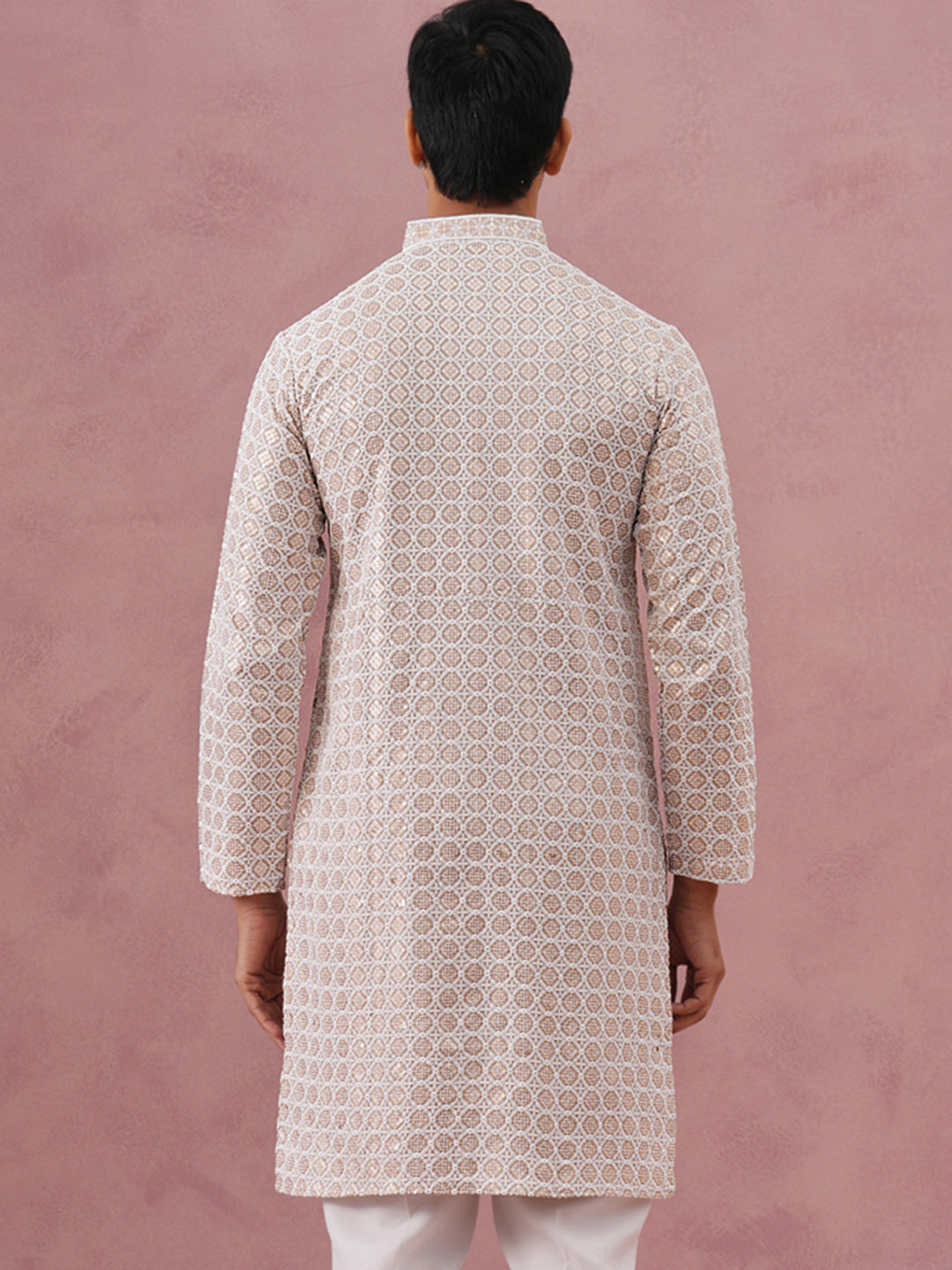 Men’s Rayon Sequin Embroidered Kurta (65KO 5332 Beige ) [FF] [E-8-7]