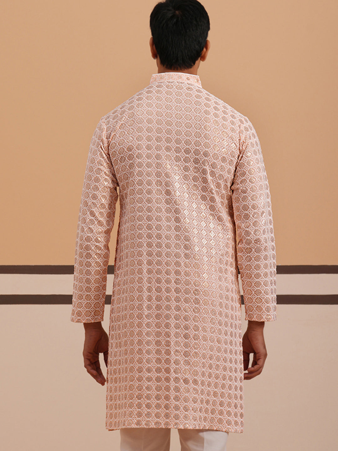 Men’s Rayon Sequin Embroidered Kurta ( 65KO 5332 Peach ) [FF] [E-8-7]
