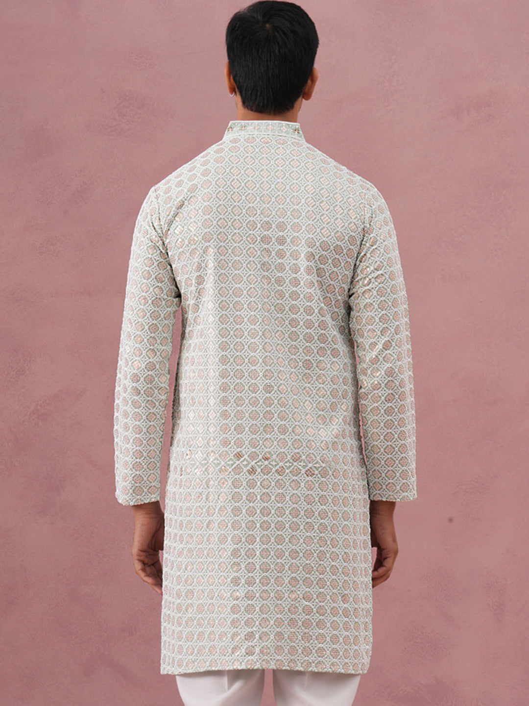 Men’s Rayon Sequin Embroidered Kurta ( 65KO 5332 Pista ) [FF] [E-8-7]