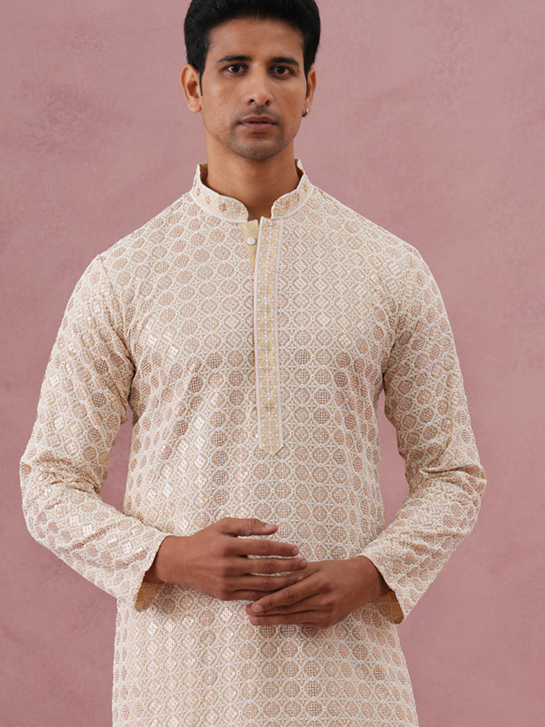 Men’s Rayon Sequin Embroidered Kurta (65KO 5332 Yellow ) [FF] [E-8-7]