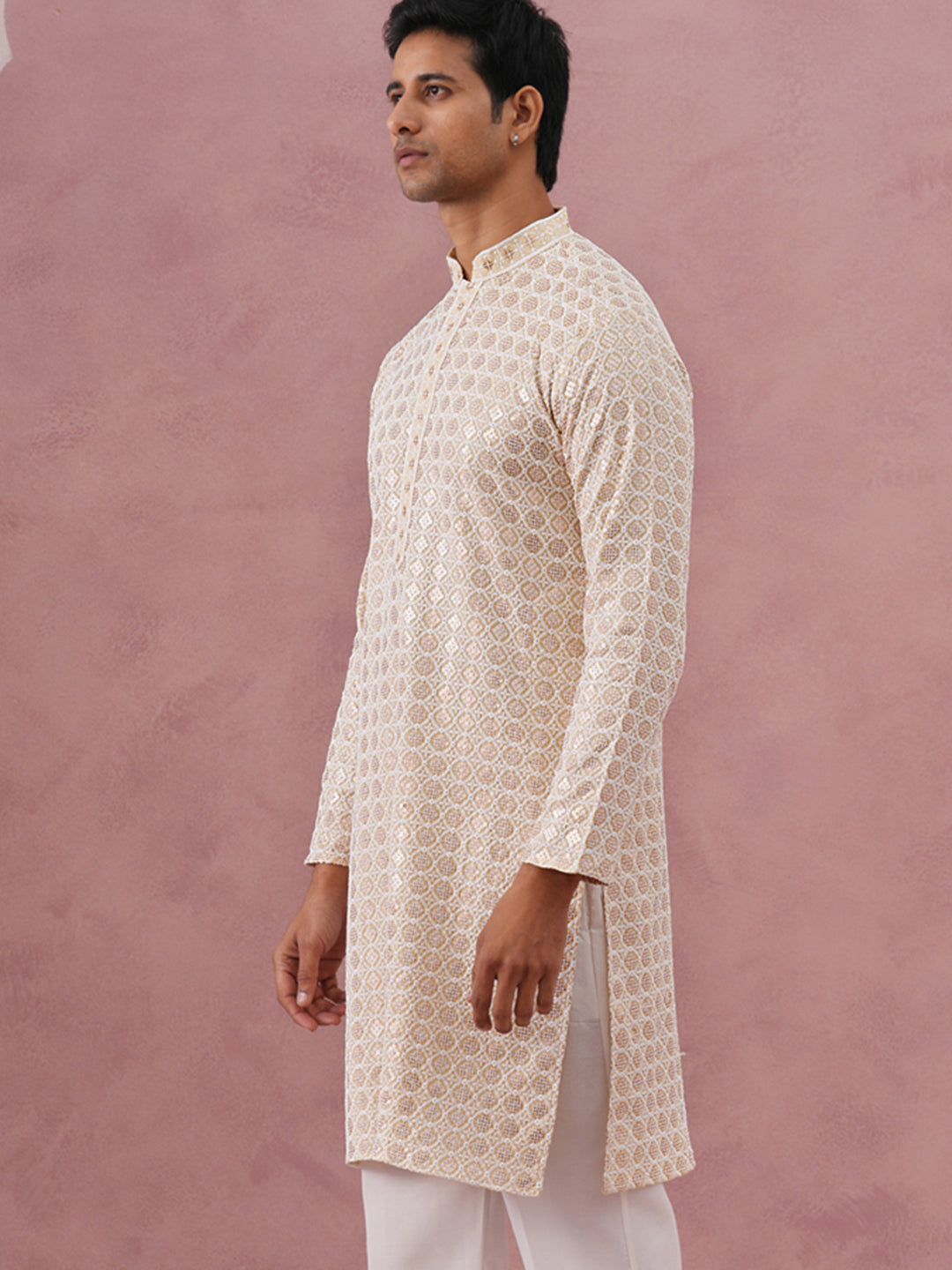 Men’s Rayon Sequin Embroidered Kurta (65KO 5332 Yellow ) [FF] [E-8-7]