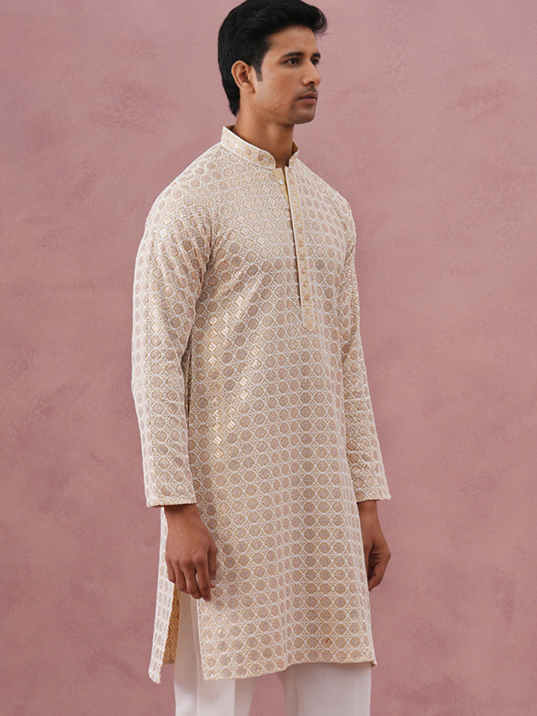 Men’s Rayon Sequin Embroidered Kurta (65KO 5332 Yellow ) [FF] [E-8-7]