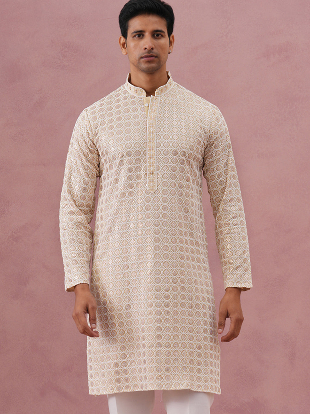 Men’s Rayon Sequin Embroidered Kurta (65KO 5332 Yellow ) [FF] [E-8-7]