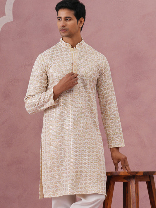 Men’s Rayon Sequin Embroidered Kurta (65KO 5332 Yellow ) [FF] [E-8-7]