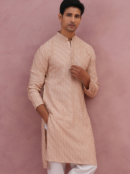 Rayon Embroidered Kurta for Men (65KO 5333 Beige ) [FF] [Q-18]