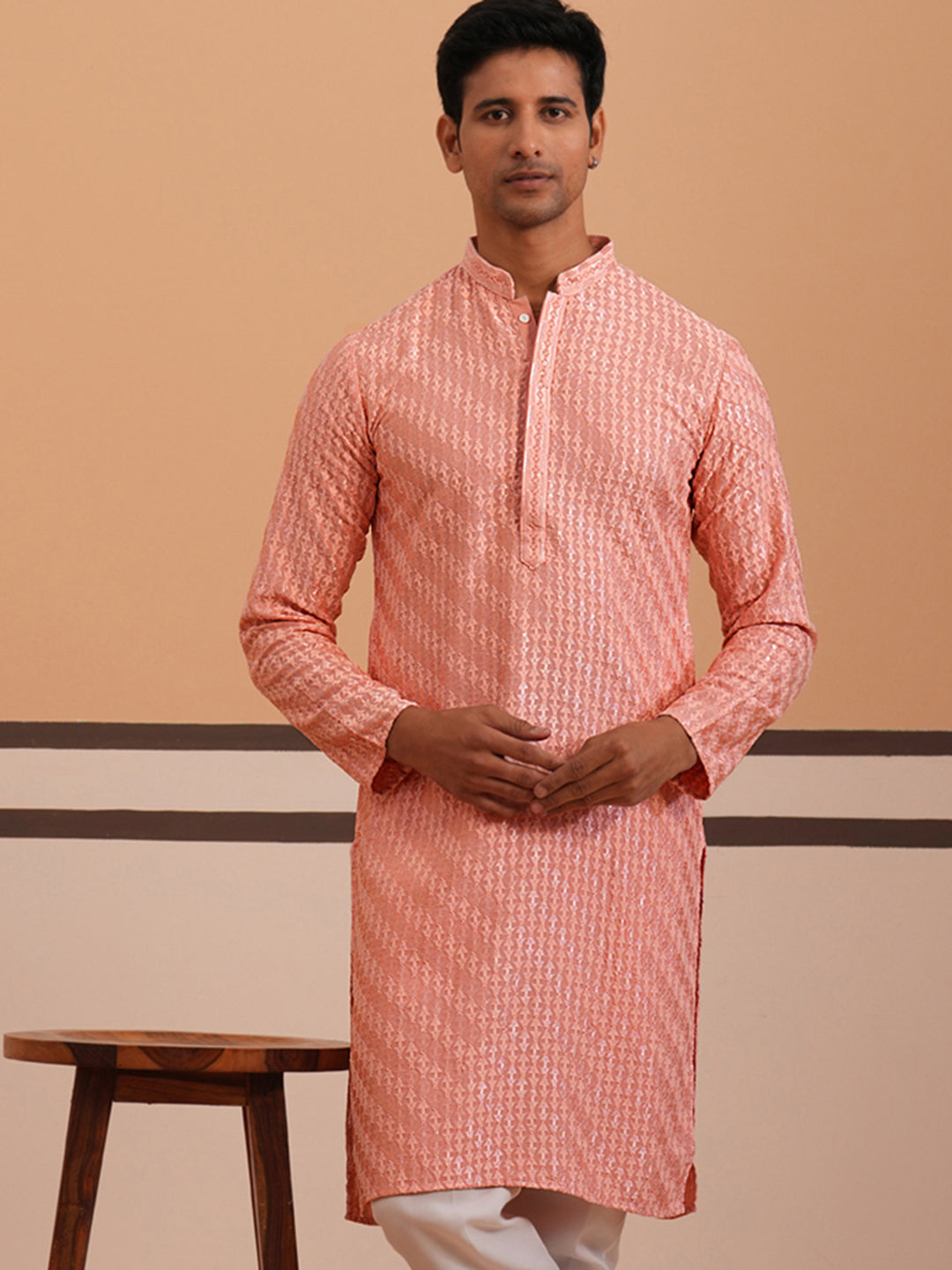 Rayon Embroidered Kurta for Men ( 65KO 5333 Peach ) [FF] [Q-18]