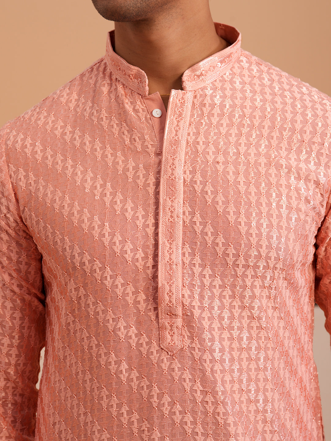 Rayon Embroidered Kurta for Men ( 65KO 5333 Peach ) [FF] [Q-18]