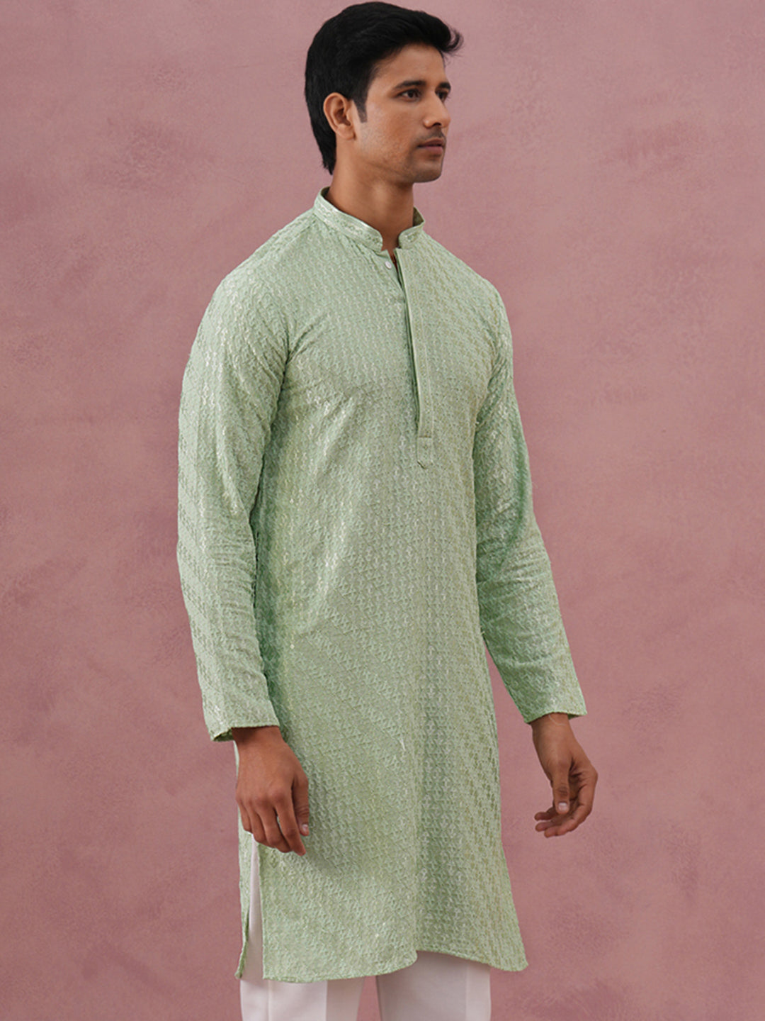 Rayon Embroidered Kurta for Men ( 65KO 5333 Pista ) [FF] [Q-18]