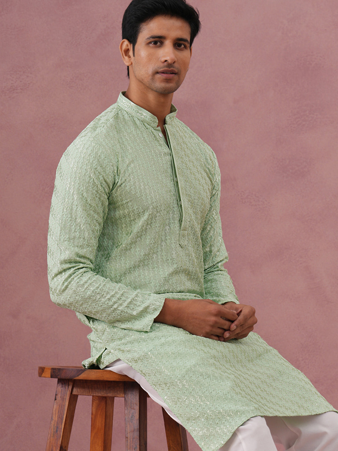 Rayon Embroidered Kurta for Men ( 65KO 5333 Pista ) [FF] [Q-18]