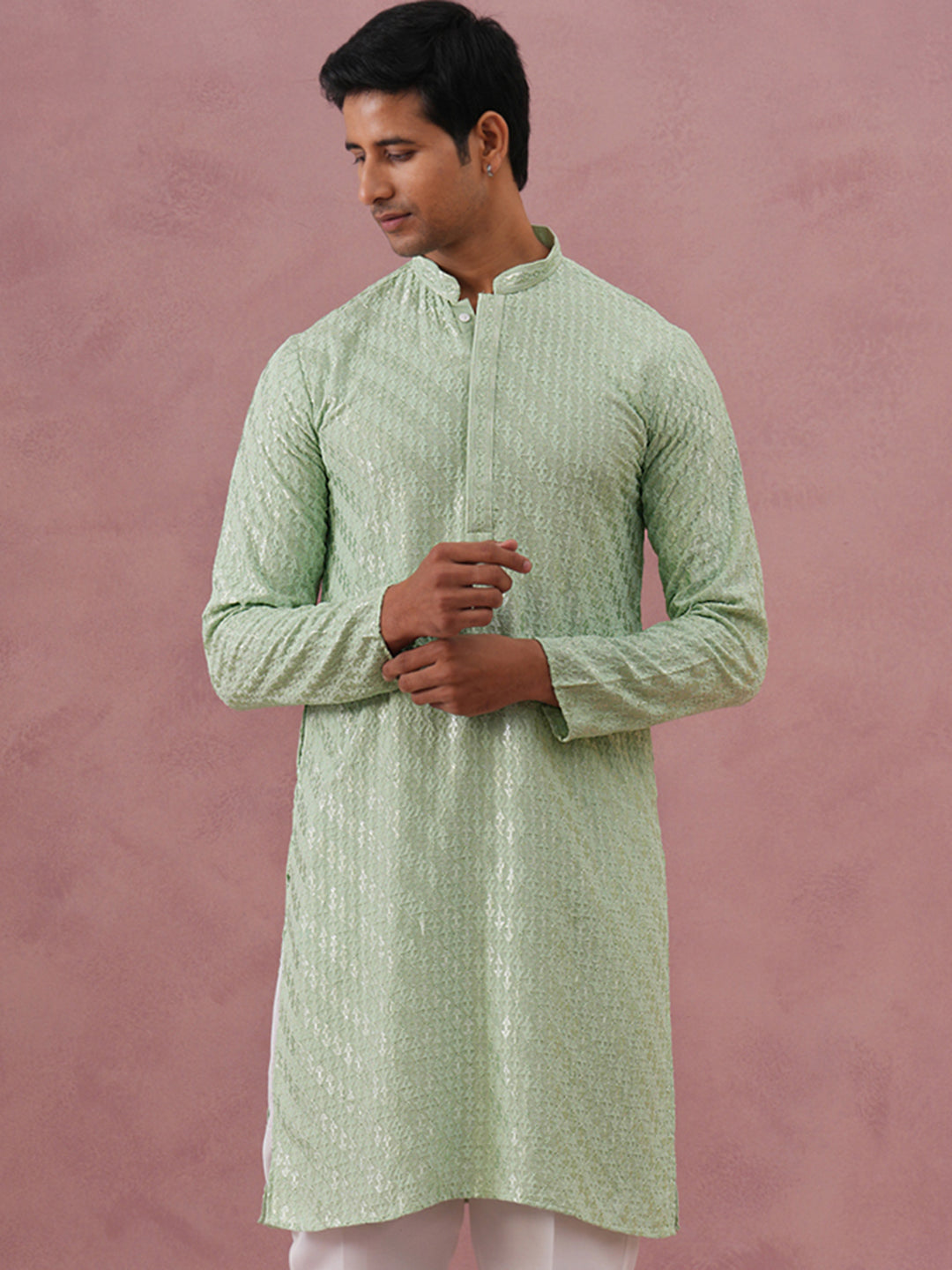 Rayon Embroidered Kurta for Men ( 65KO 5333 Pista ) [FF] [Q-18]