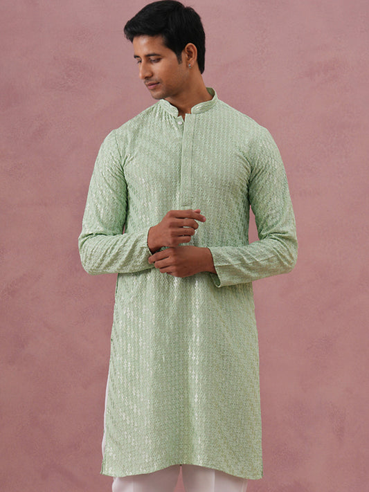 Rayon Embroidered Kurta for Men ( 65KO 5333 Pista ) [FF] [Q-18]