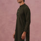 Traditional Cotton Blend Embroidered Kurta ( 65KO 5334 Olive ) [FF] [F-1-2-3-4]