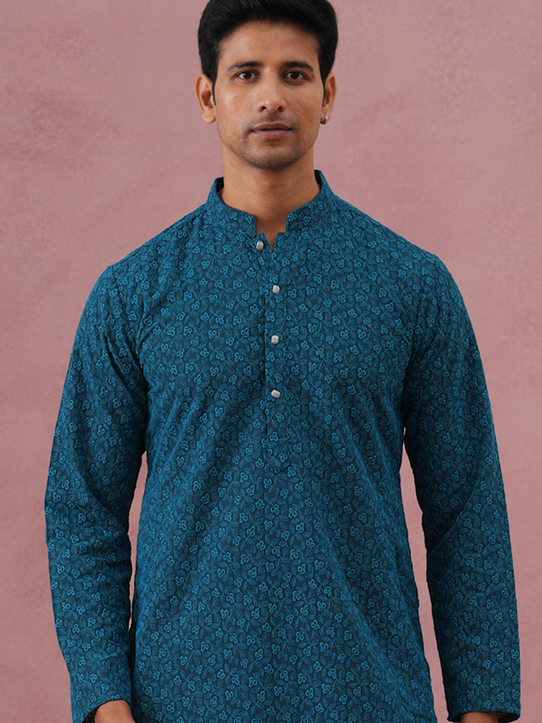 Traditional Cotton Blend Embroidered Kurta ( 65KO 5334 Peacock ) [FF] [F-1-2-3-4]