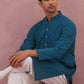 Traditional Cotton Blend Embroidered Kurta ( 65KO 5334 Peacock ) [FF] [F-1-2-3-4]