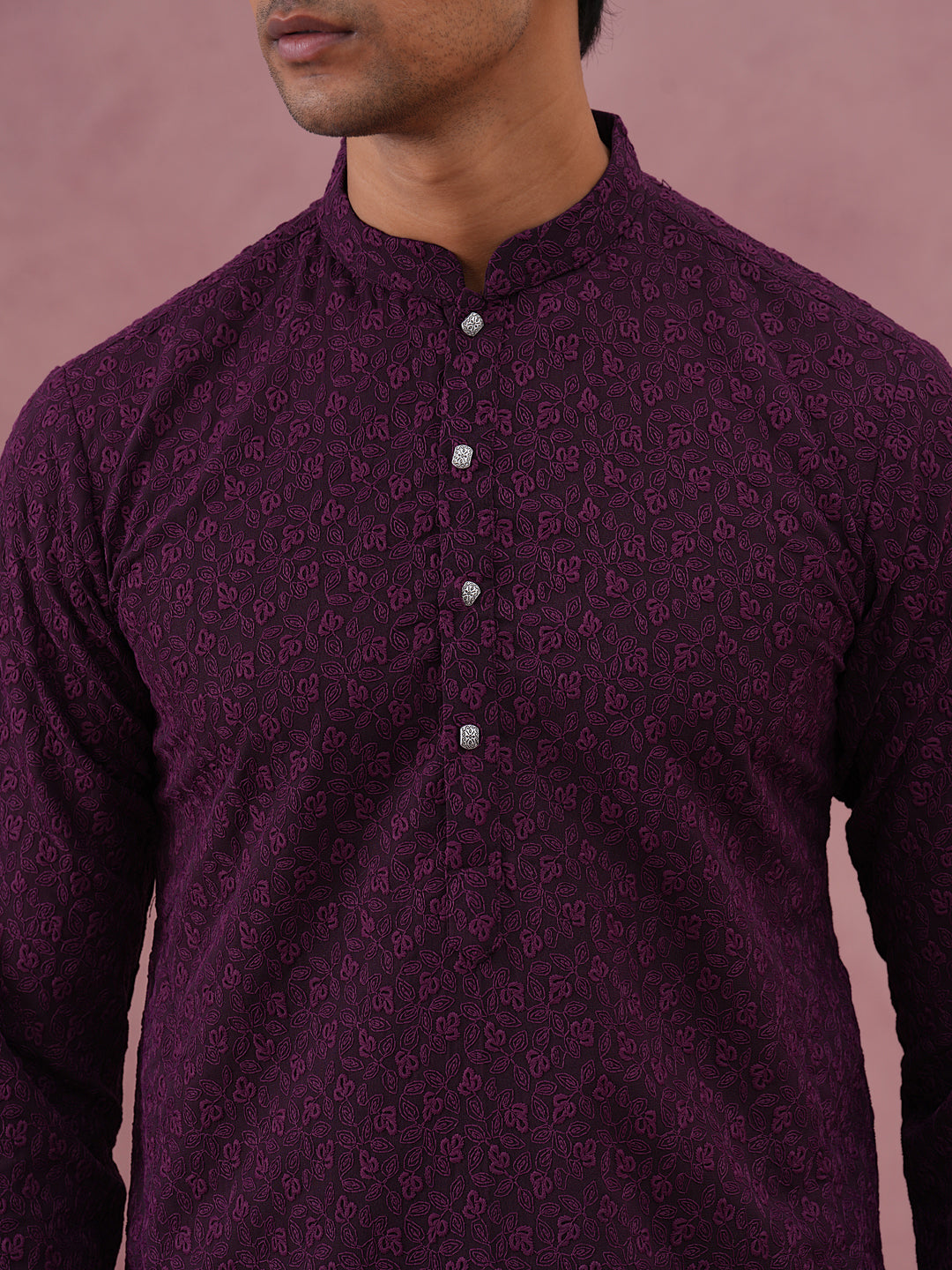 Traditional Cotton Blend Embroidered Kurta (65KO 5334 Purple ) [FF] [F-1-2-3-4]
