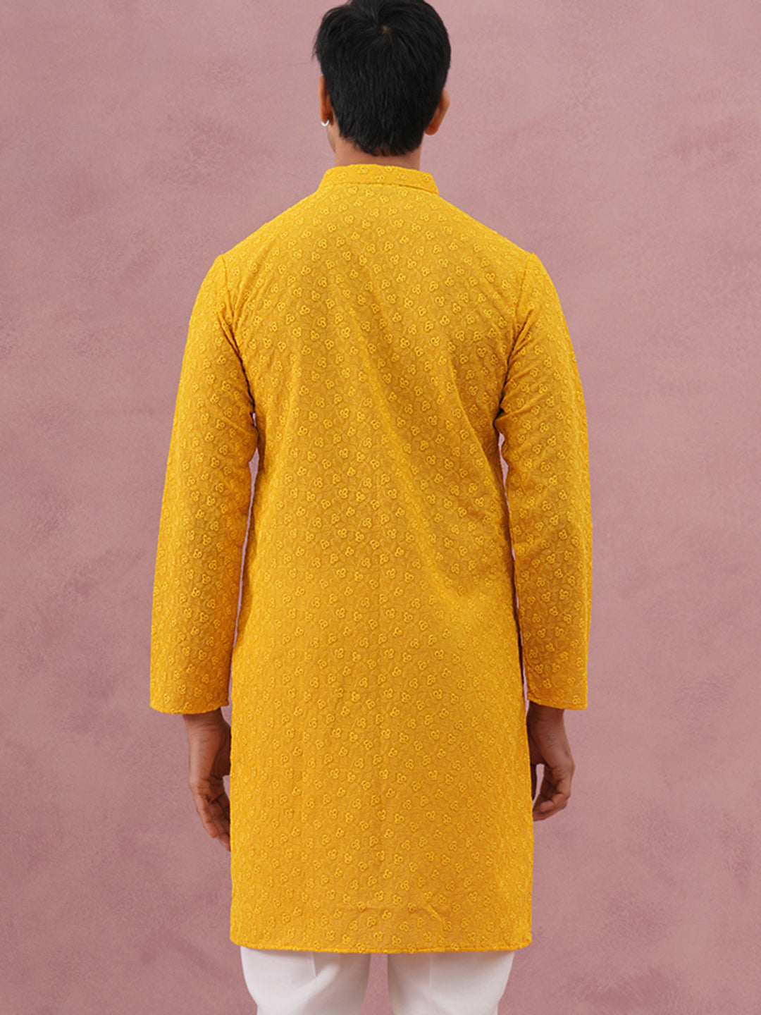 Traditional Cotton Blend Embroidered Kurta (65KO 5334 Yellow ) [FF] [F-1-2-3-4]