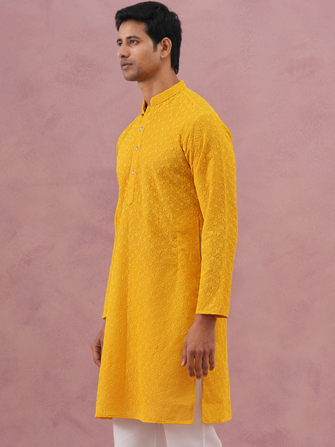 Traditional Cotton Blend Embroidered Kurta (65KO 5334 Yellow ) [FF] [F-1-2-3-4]