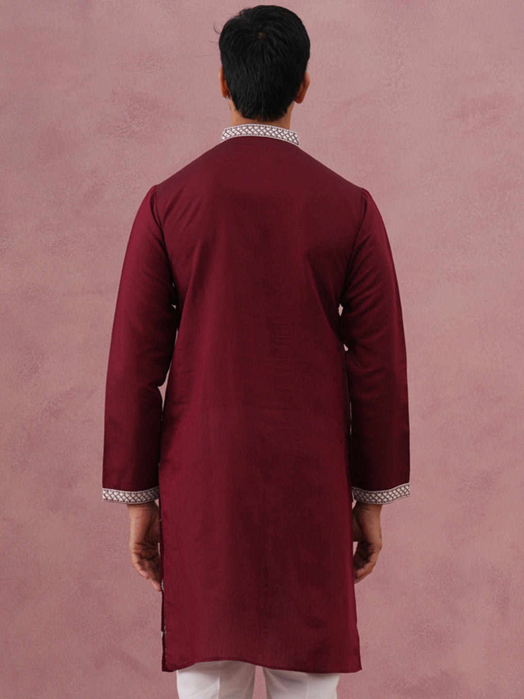 Silk Blend Ethnic Embroidered Kurta for Men ( 65KO 5335 Maroon ) [FF] [B-1-2]