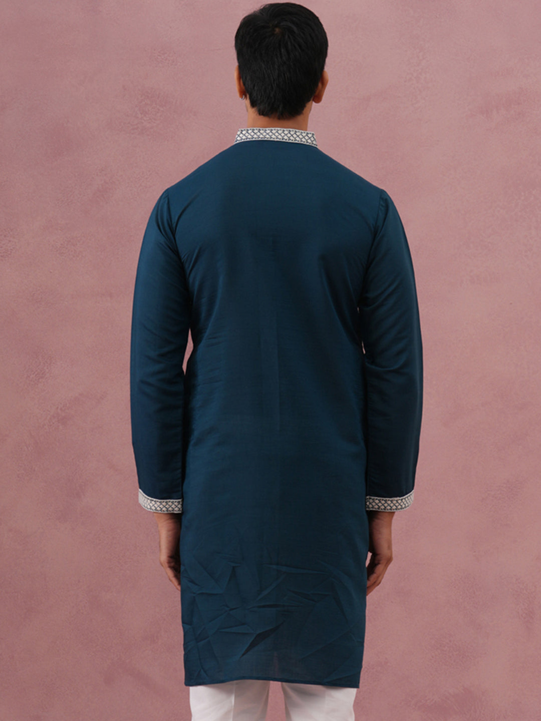 Silk Blend Ethnic Embroidered Kurta for Men ( 65KO 5335 Peacock ) [FF] [B-1-2]