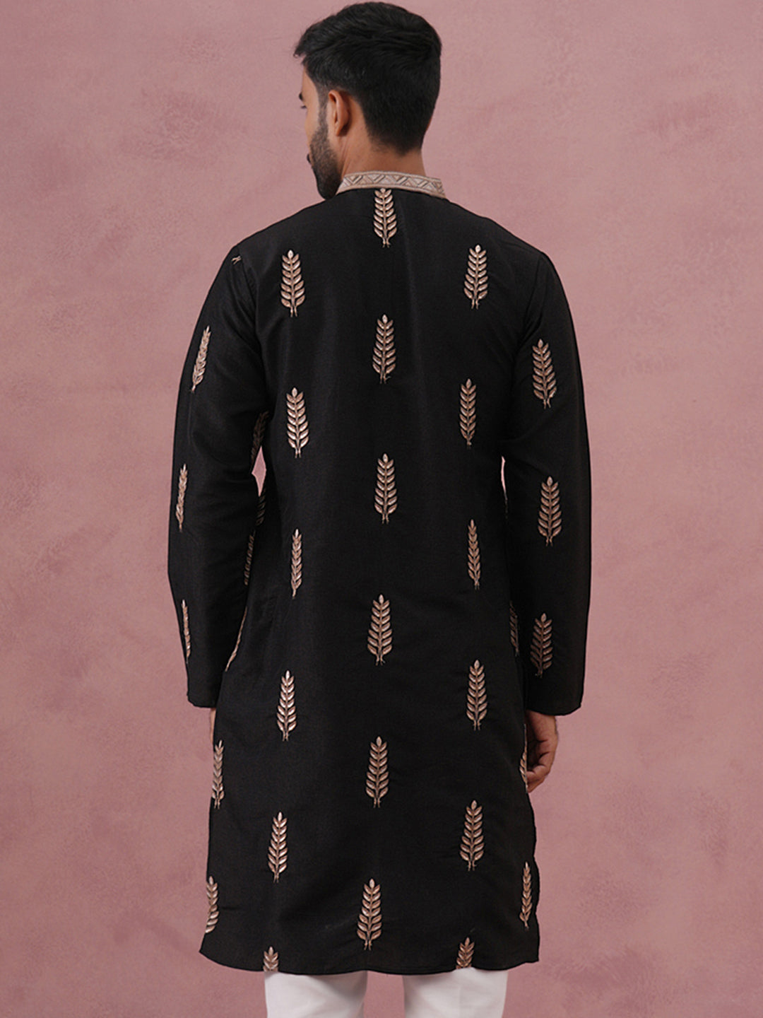 Men's Silk Blend Embroidered Kurta (65KO 5336 Black ) [FF] [J-1]