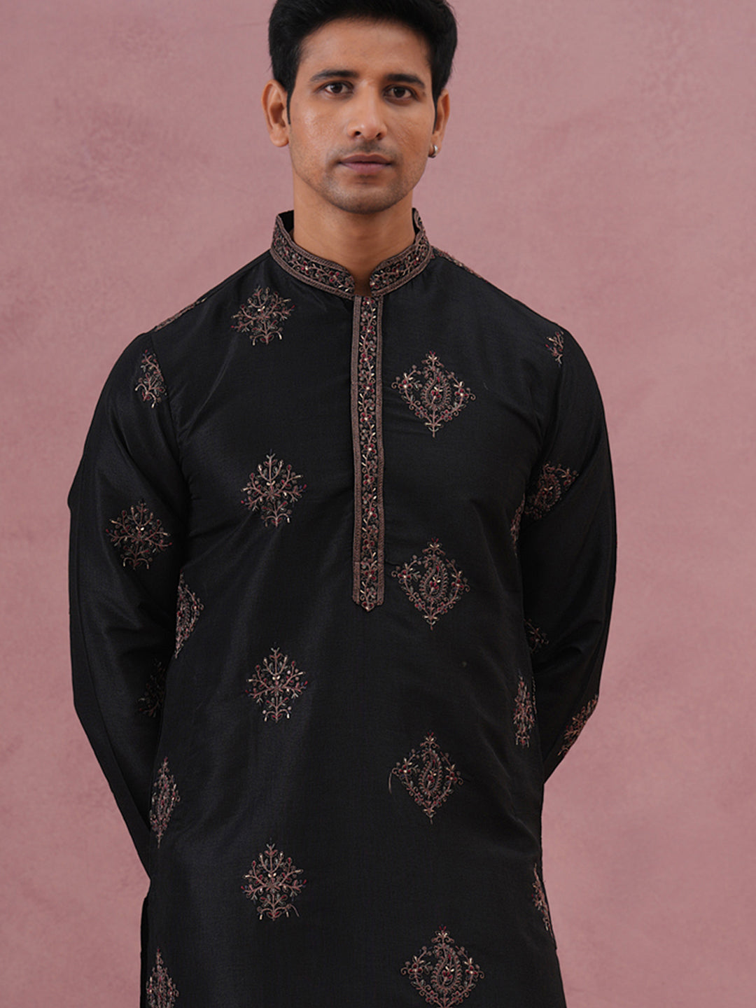 Silk Blend Black Kurta for Men (65KO 5337 Black ) [FF] [A-1-4]