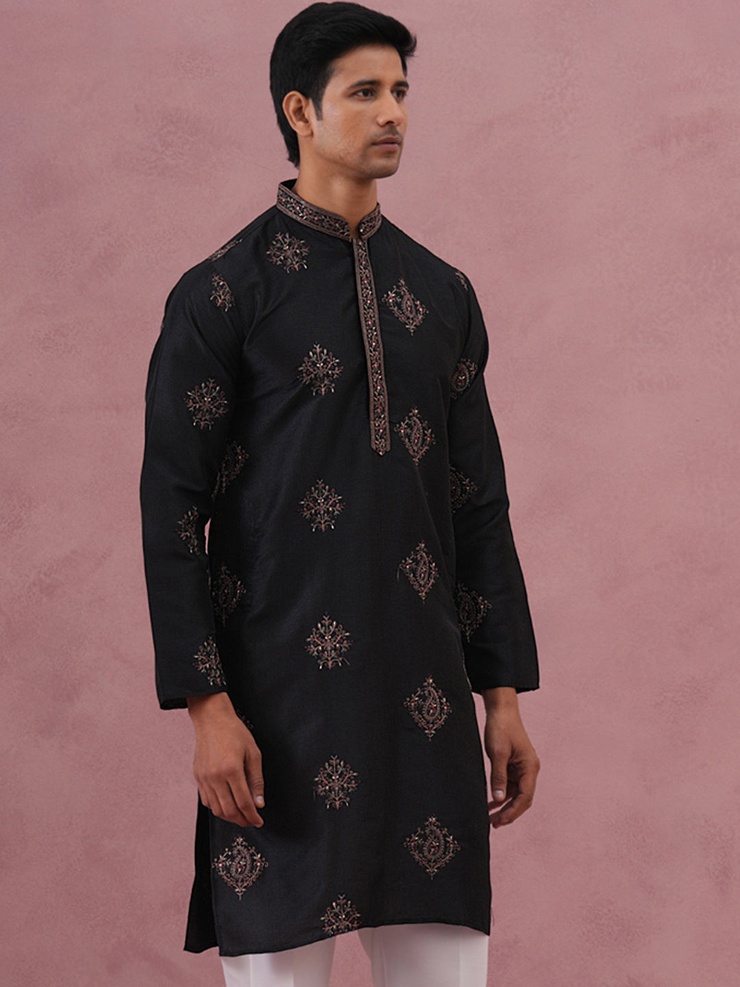 Silk Blend Black Kurta for Men (65KO 5337 Black ) [FF] [A-1-4]