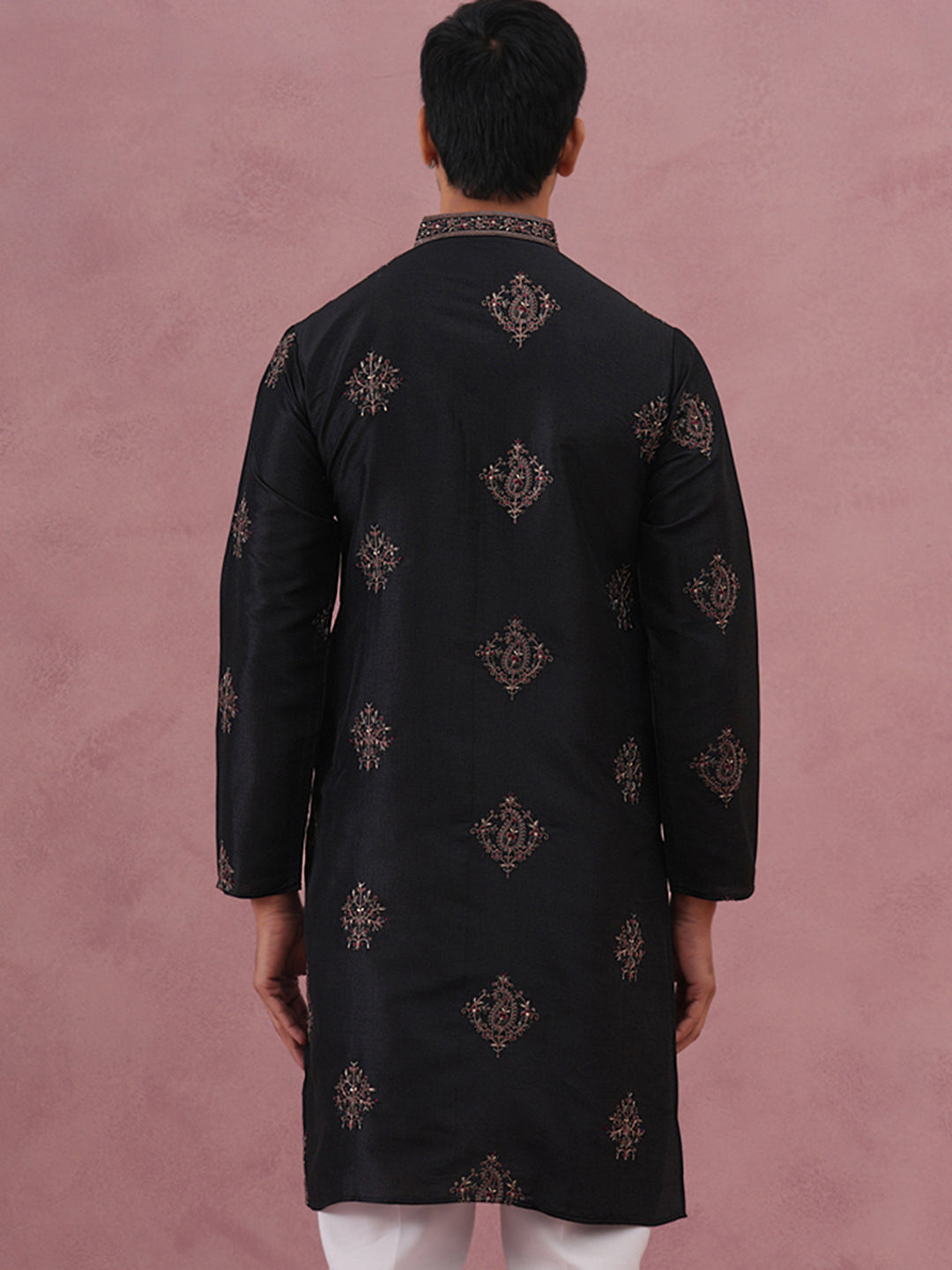 Silk Blend Black Kurta for Men (65KO 5337 Black ) [FF] [A-1-4]