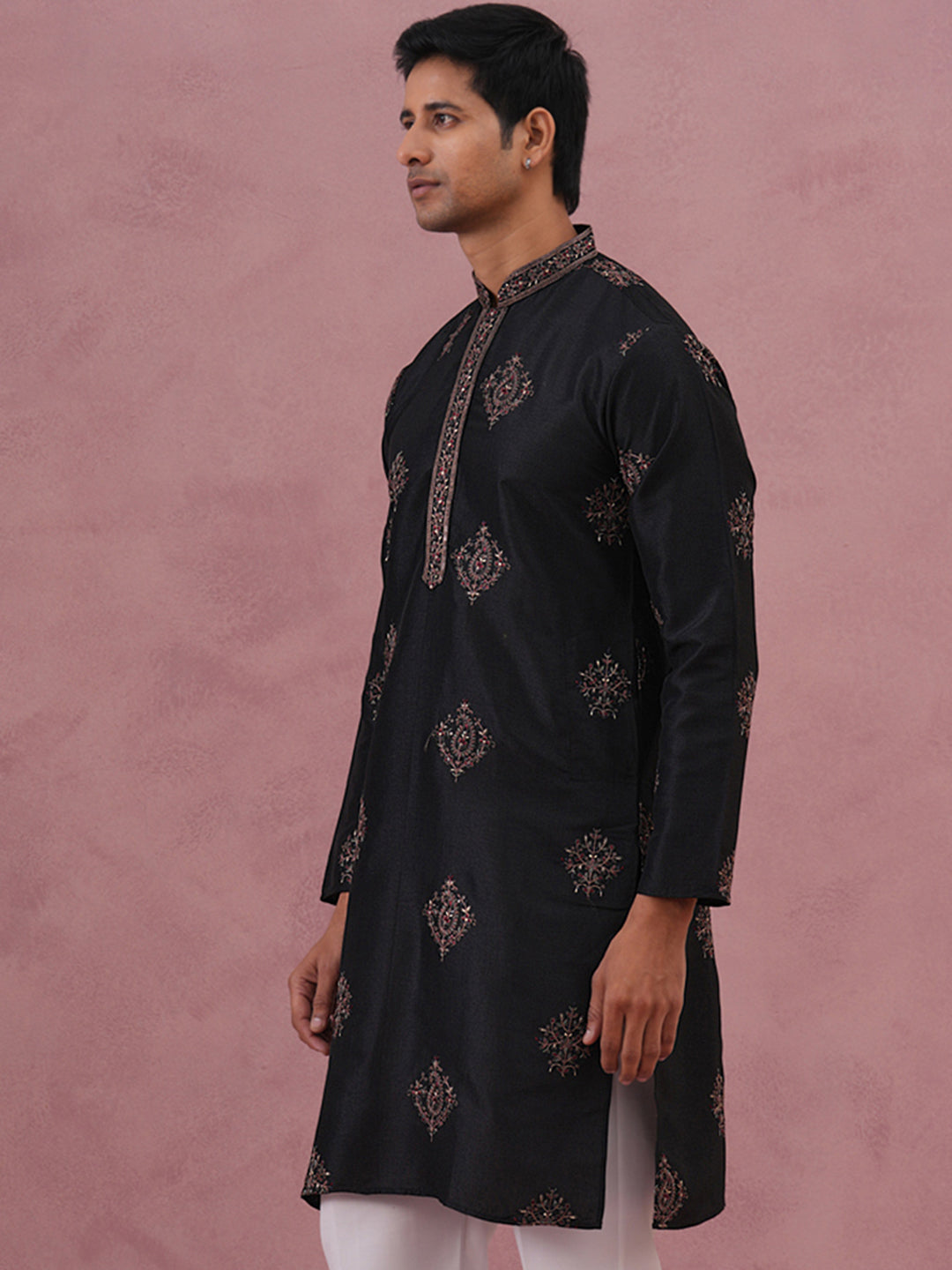 Silk Blend Black Kurta for Men (65KO 5337 Black ) [FF] [A-1-4]