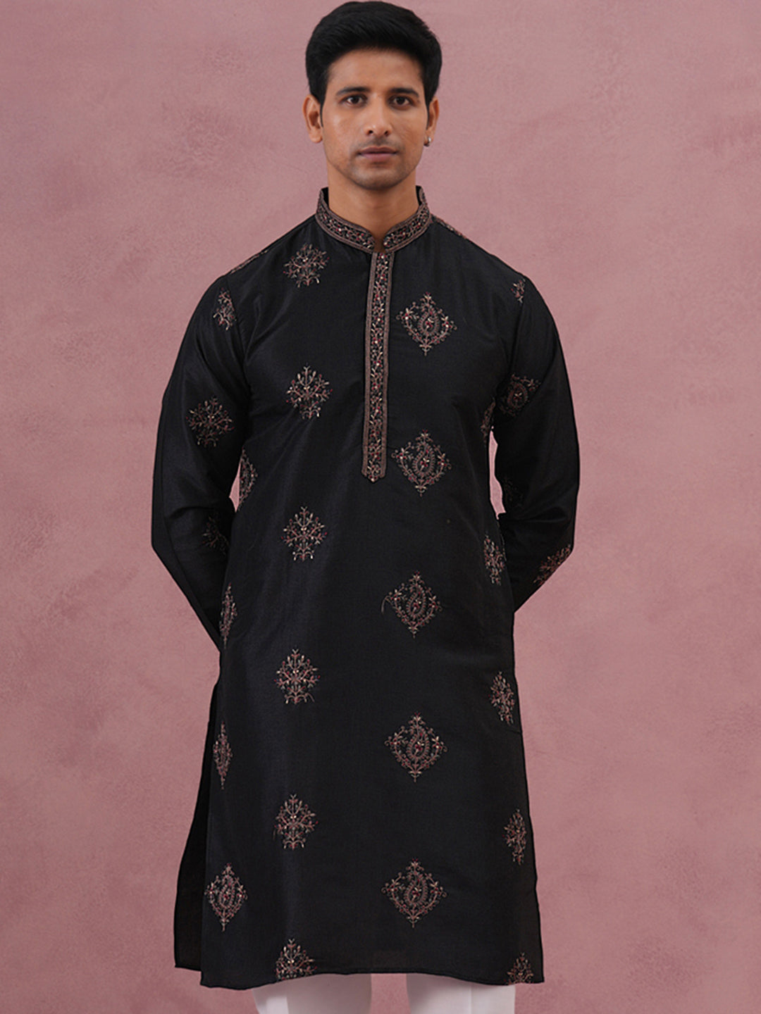 Silk Blend Black Kurta for Men (65KO 5337 Black ) [FF] [A-1-4]