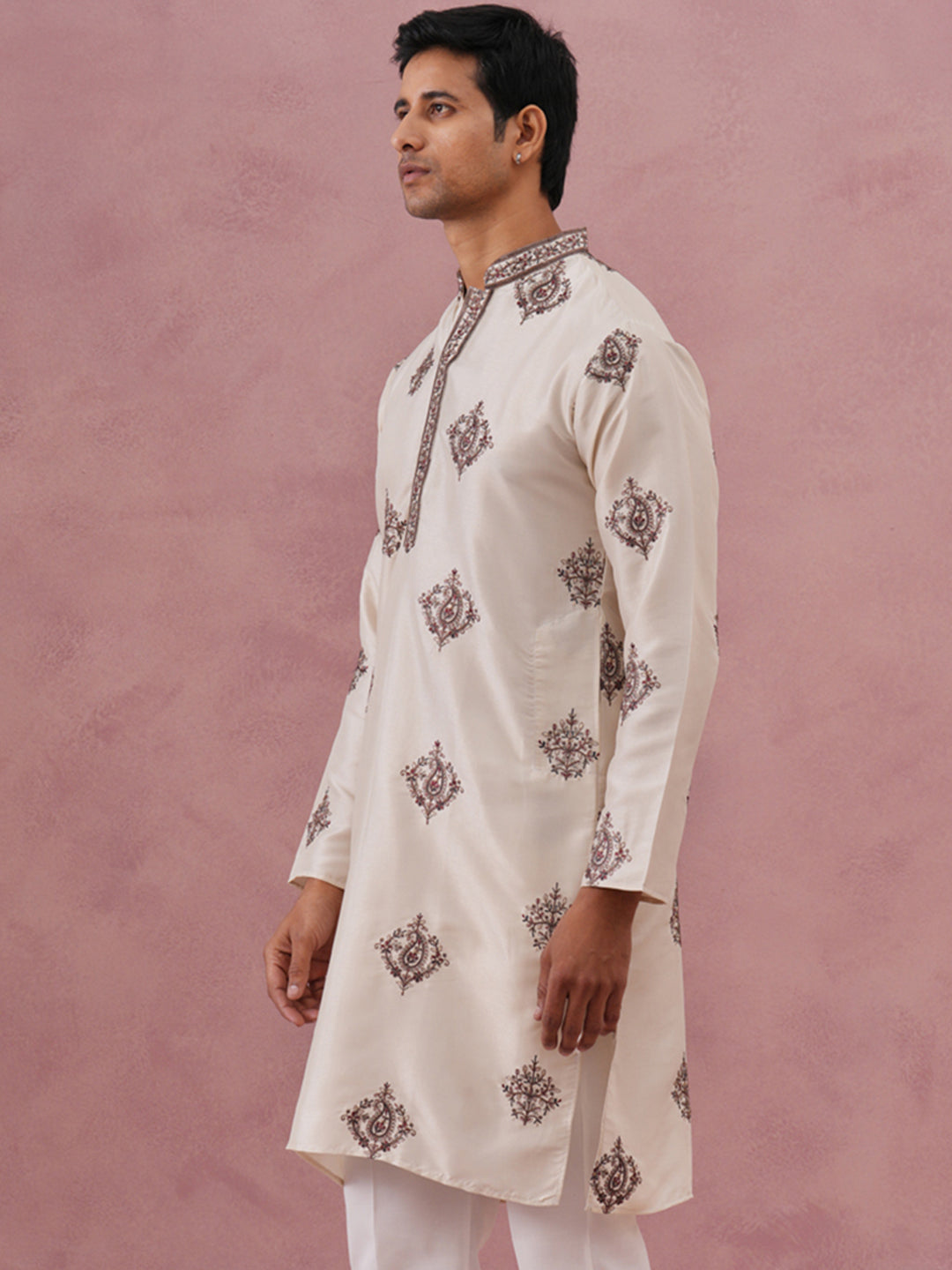 Silk Blend Black Kurta for Men ( 65KO 5337 Cream ) [FF] [A-1-4]