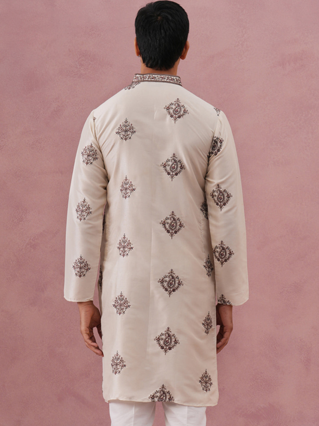 Silk Blend Black Kurta for Men ( 65KO 5337 Cream ) [FF] [A-1-4]