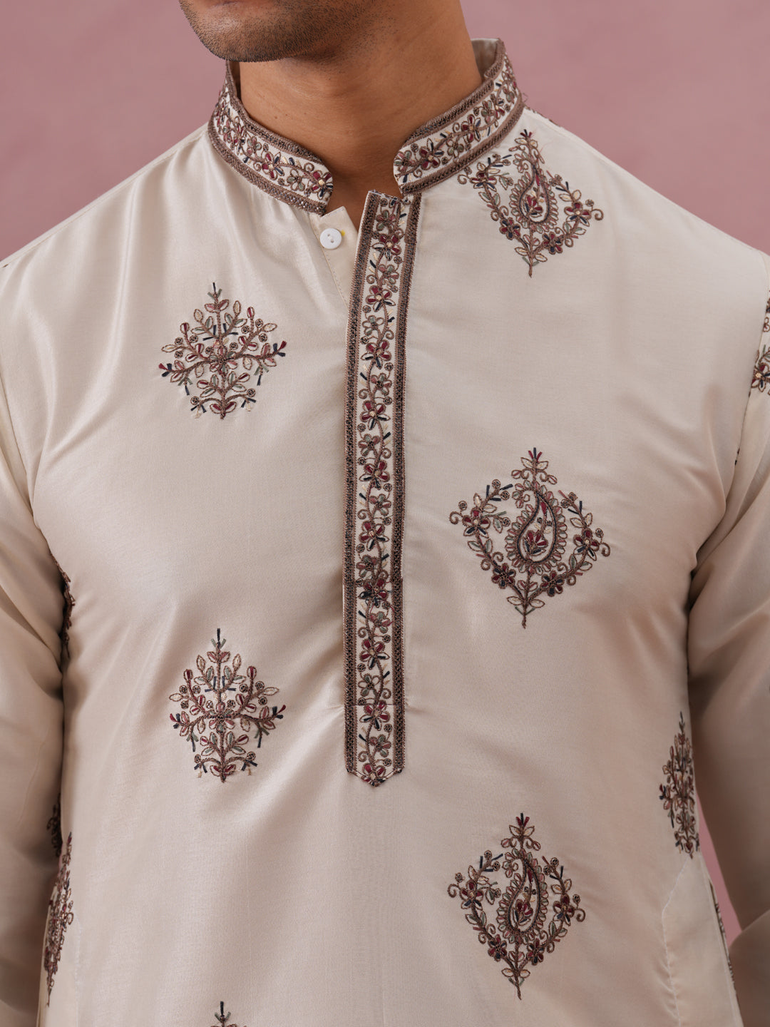 Silk Blend Black Kurta for Men ( 65KO 5337 Cream ) [FF] [A-1-4]