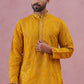 Men's Embroidered Silk Blend Kurta ( 65KO 5338 Mustard ) [FF] [A-1-4]
