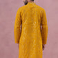 Men's Embroidered Silk Blend Kurta ( 65KO 5338 Mustard ) [FF] [A-1-4]