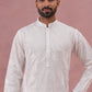 Men's Embroidered Silk Blend Kurta (65KO 5338 White ) [FF] [A-1-4]