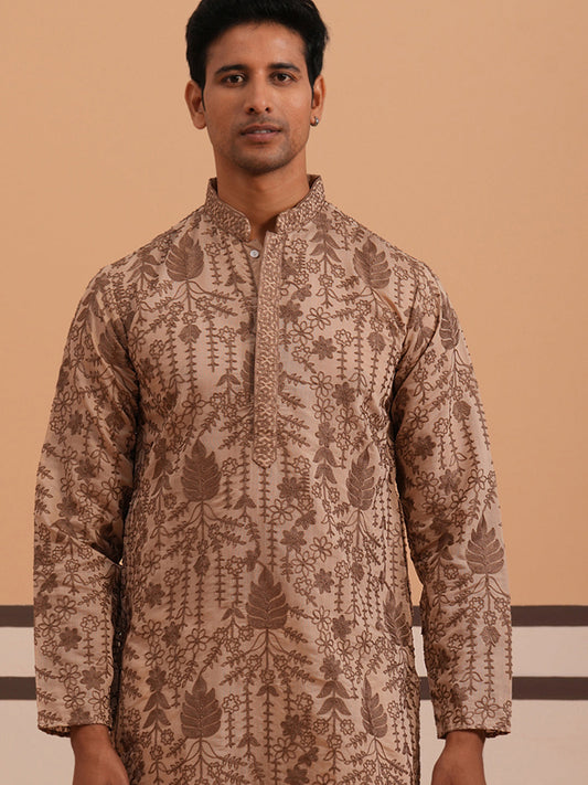 Men’s Ethnic Embroidered Kurta (65KO 5339 Brown ) [FF] [P-12]