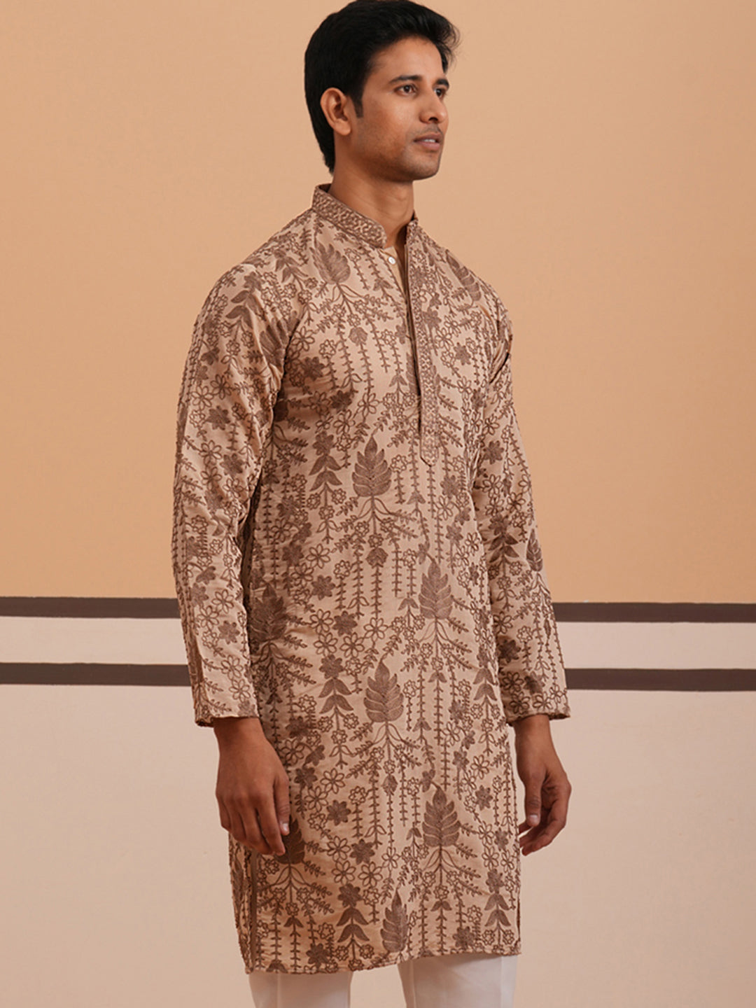 Men’s Ethnic Embroidered Kurta (65KO 5339 Brown ) [FF] [P-12]