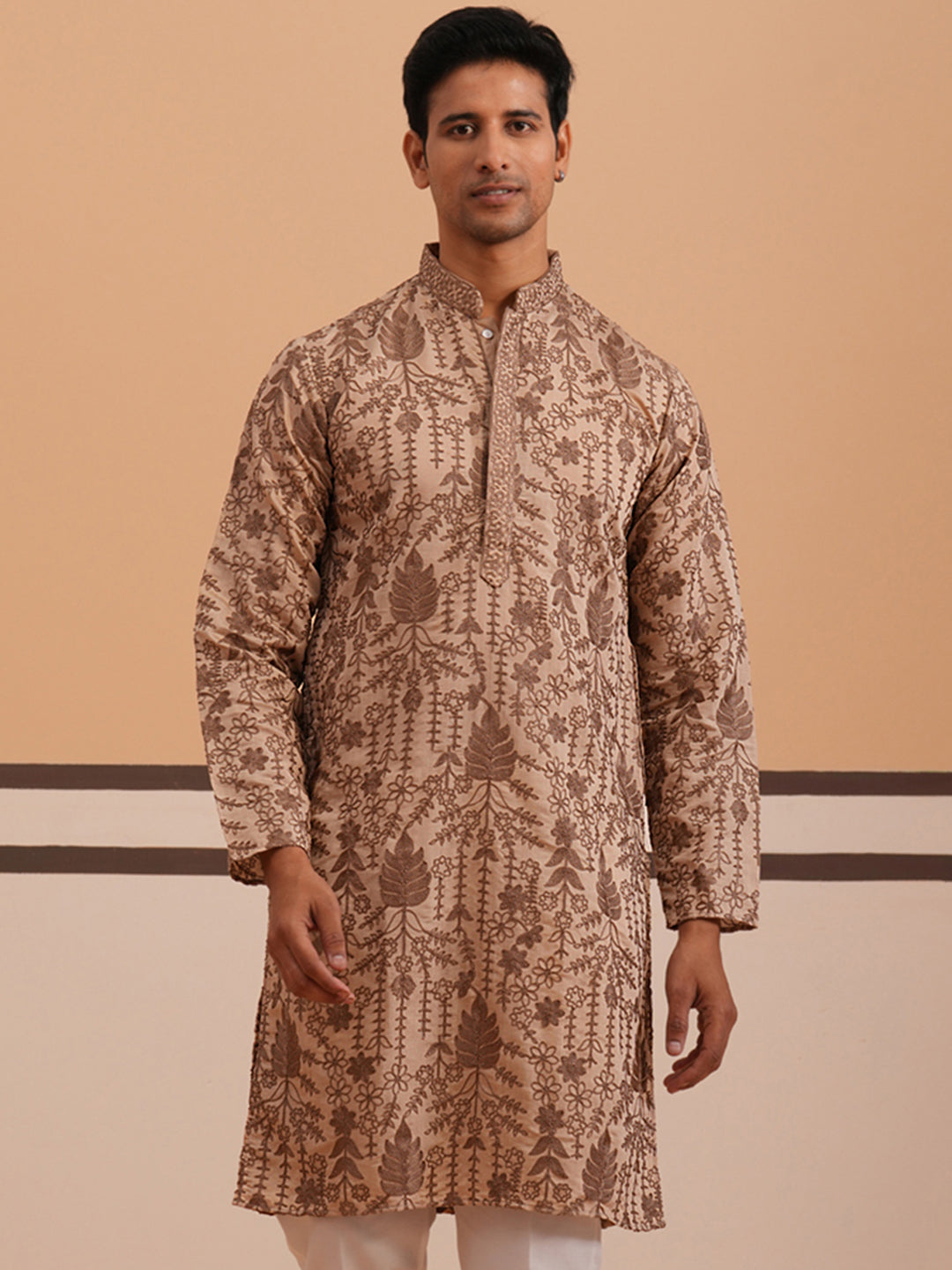 Men’s Ethnic Embroidered Kurta (65KO 5339 Brown ) [FF] [P-12]