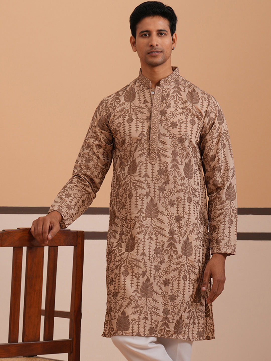 Men’s Ethnic Embroidered Kurta (65KO 5339 Brown ) [FF] [P-12]