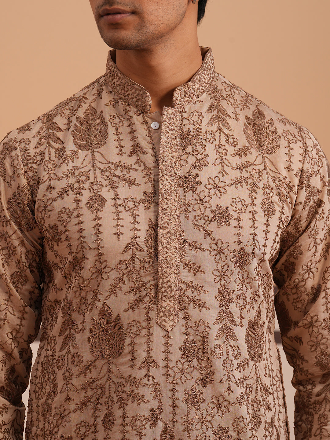 Men’s Ethnic Embroidered Kurta (65KO 5339 Brown ) [FF] [P-12]