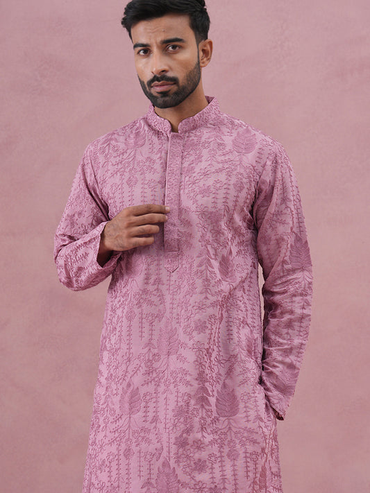 Men’s Ethnic Embroidered Kurta ( 65KO 5339 Lavender ) [FF] [P-12]