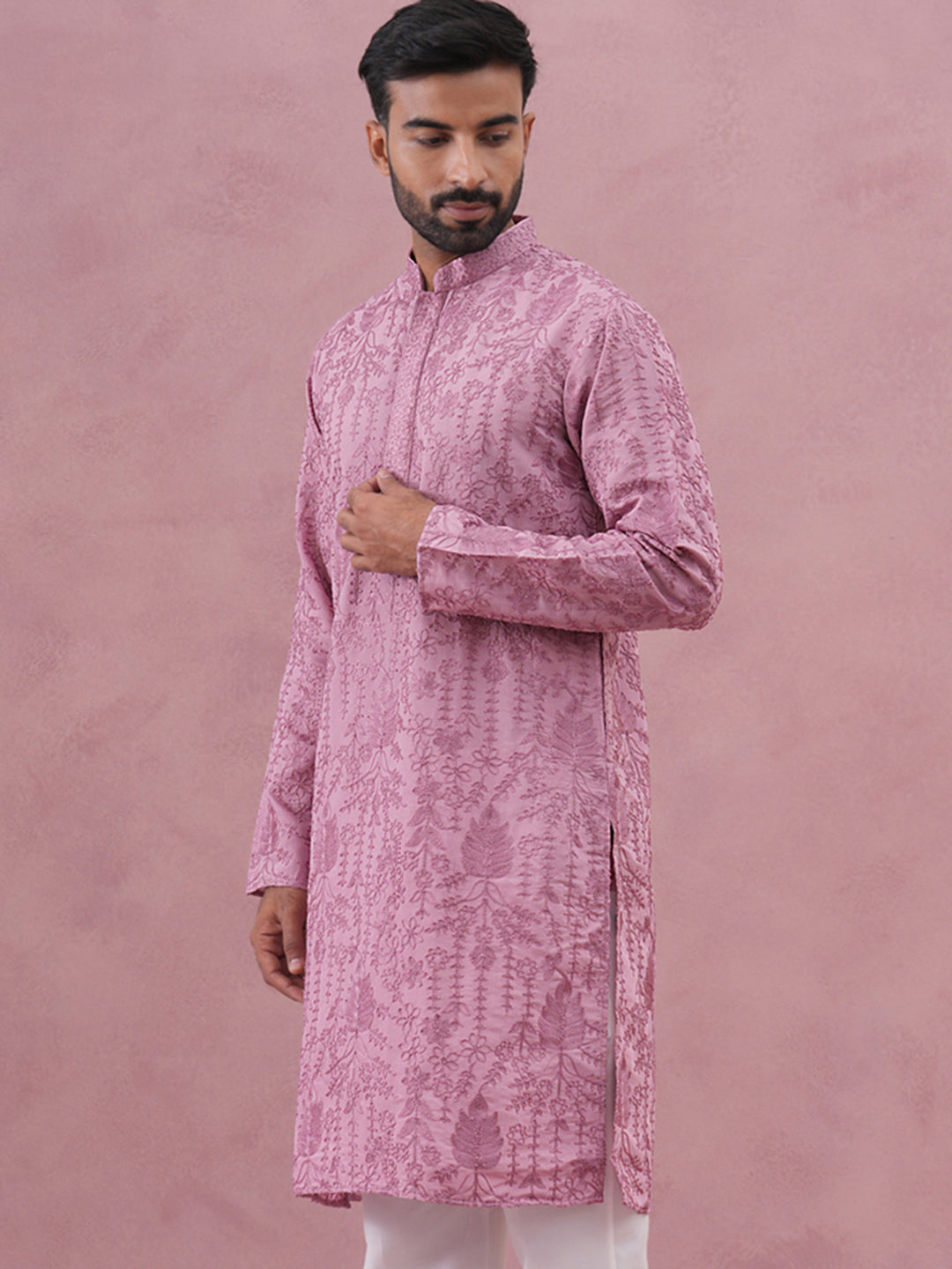 Men’s Ethnic Embroidered Kurta ( 65KO 5339 Lavender ) [FF] [P-12]