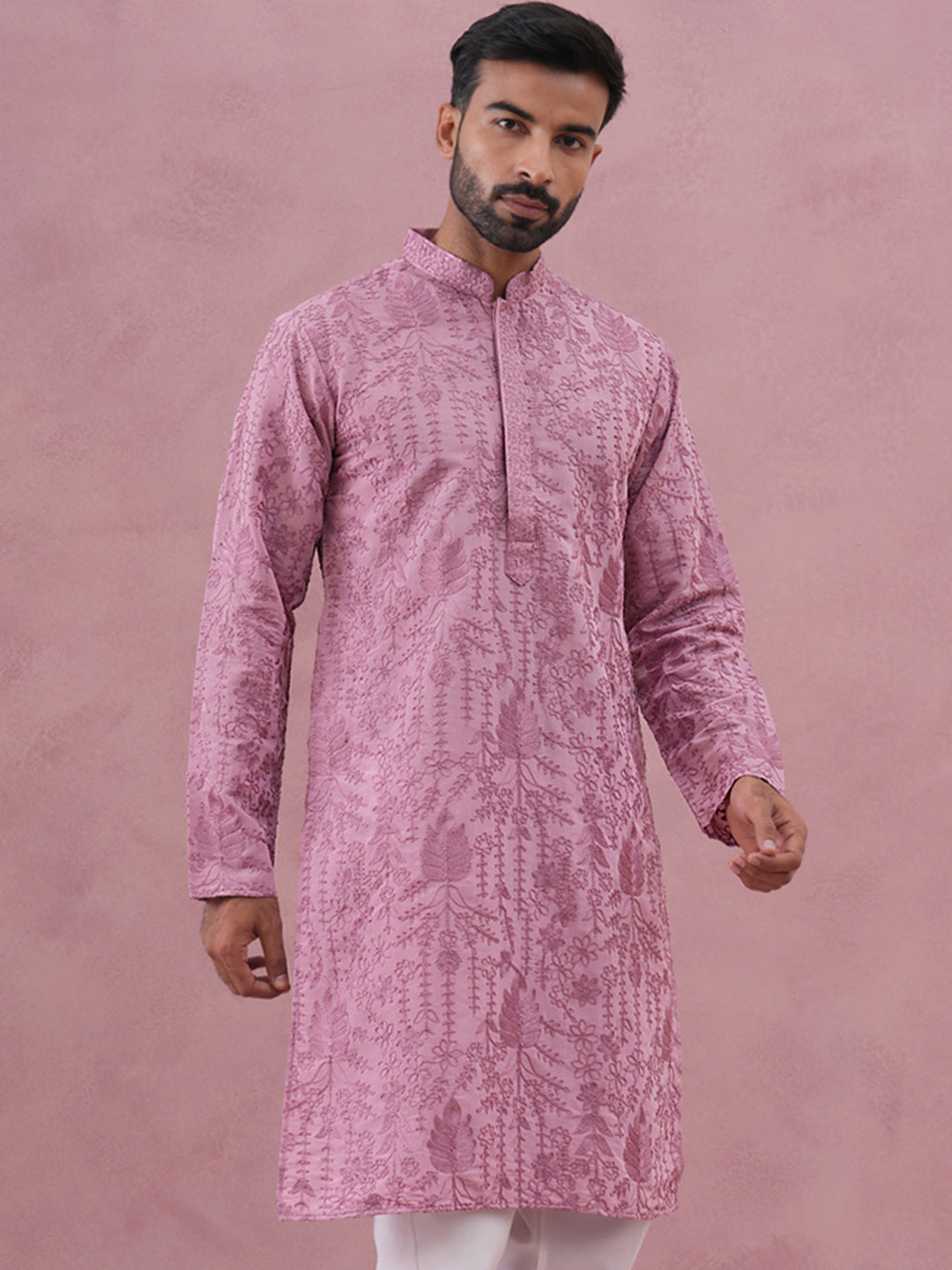 Men’s Ethnic Embroidered Kurta ( 65KO 5339 Lavender ) [FF] [P-12]