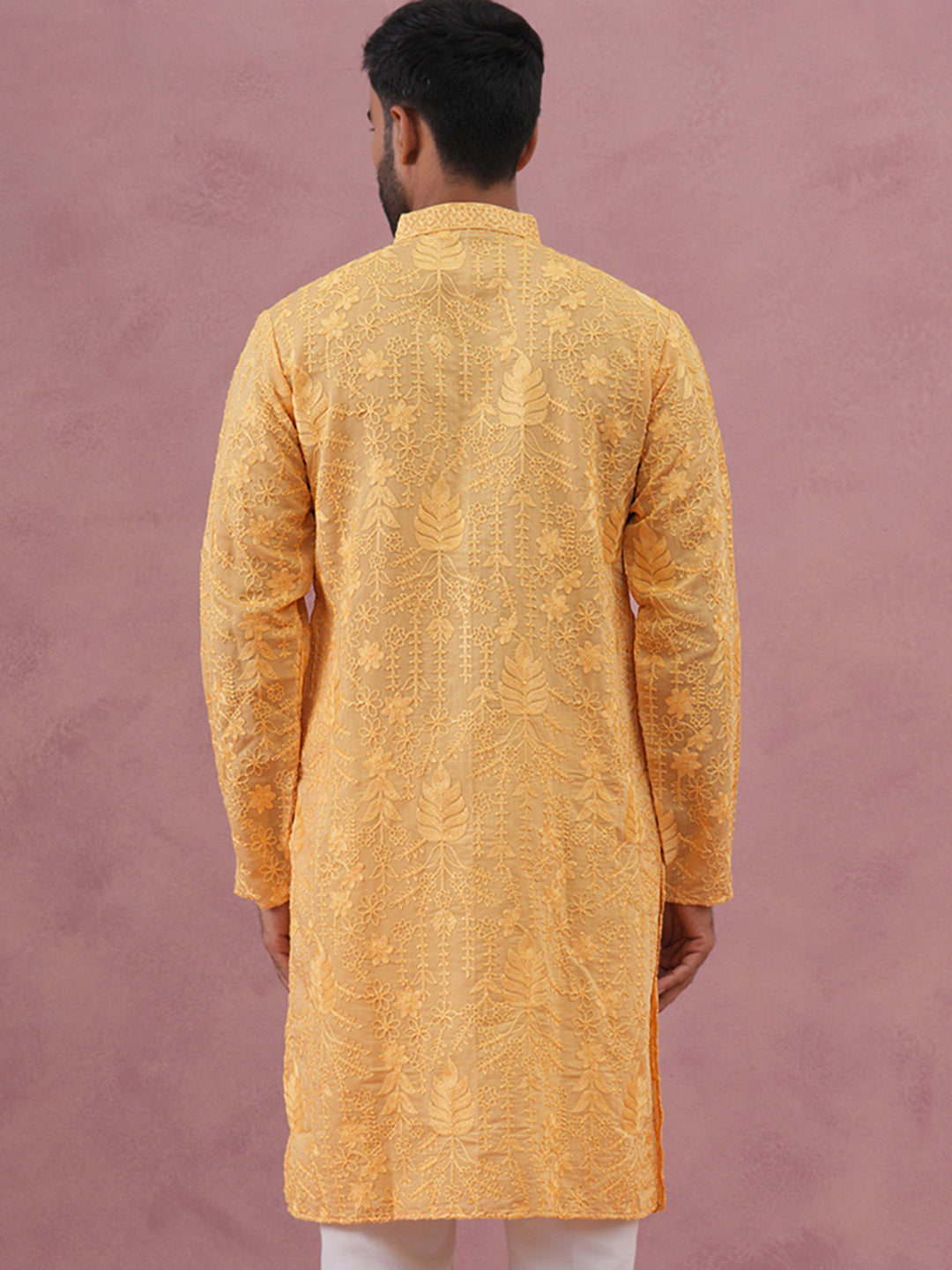 Men’s Ethnic Embroidered Kurta (65KO 5339 Yellow ) [FF] [P-12]