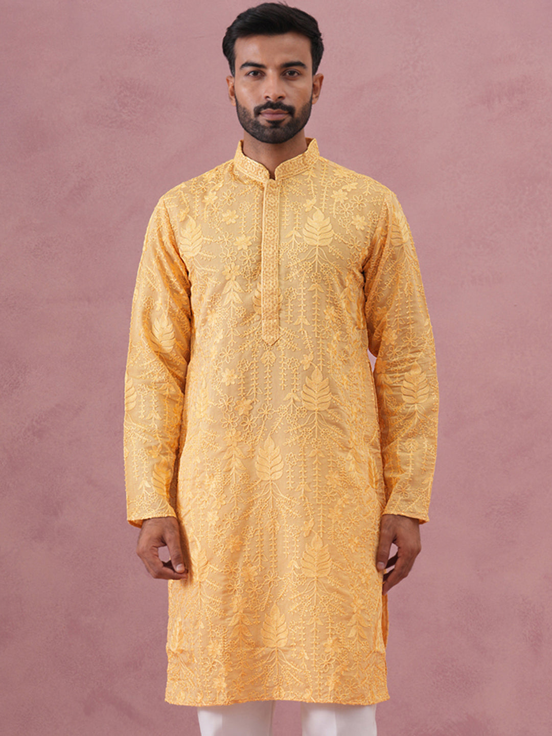 Men’s Ethnic Embroidered Kurta (65KO 5339 Yellow ) [FF] [P-12]
