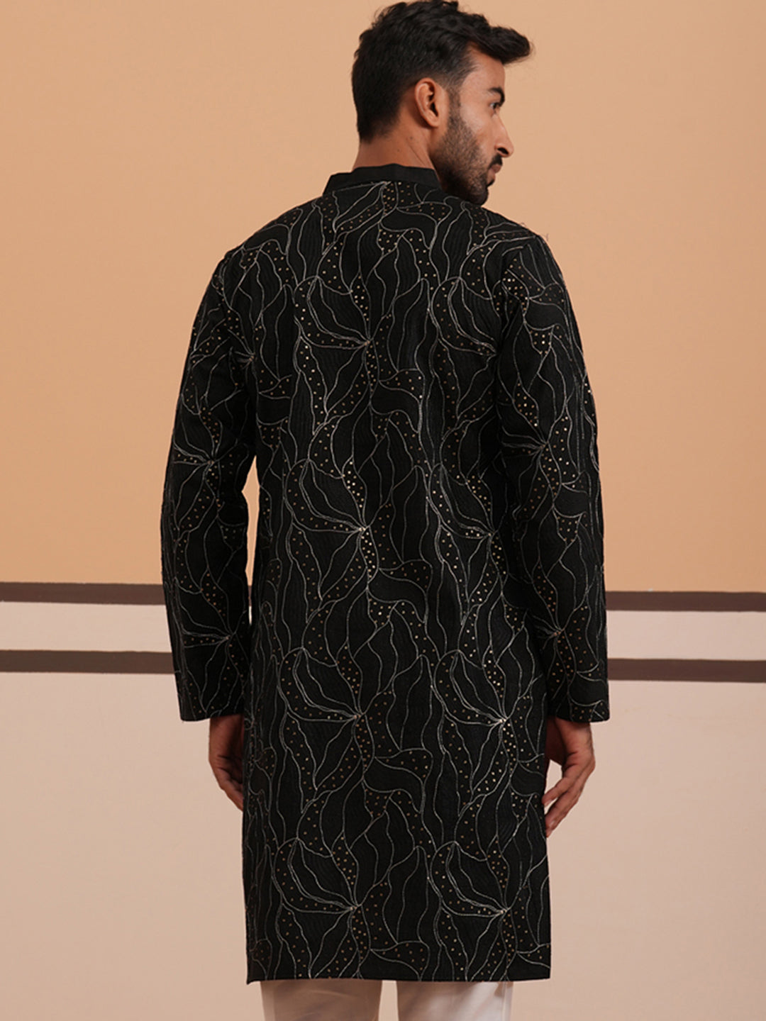 Silk Blend Embroidered & Sequinned Kurta (65KO 5340 Black ) [FF] [P-15]